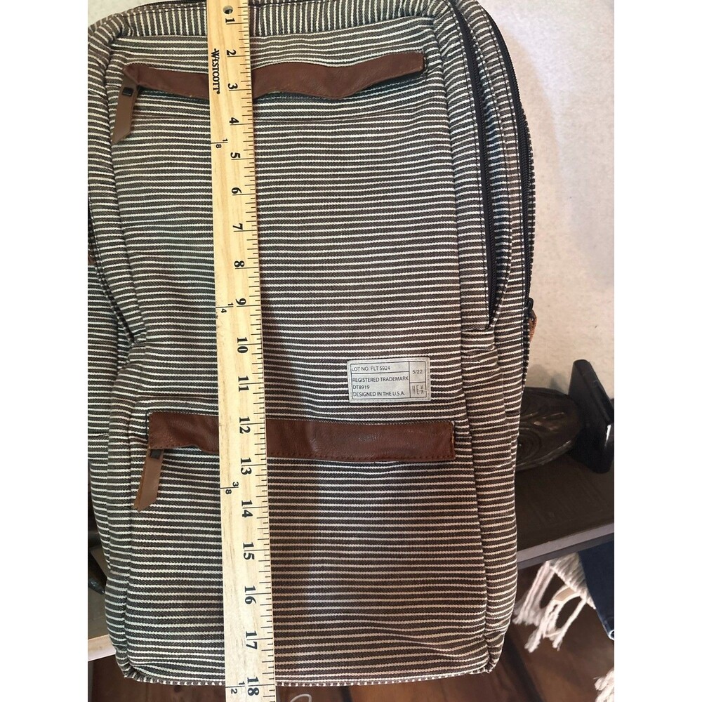 HEX Fleet Sonic Laptop Backpack Canvas Brown Cream Stripe Leather Trim Max 15"